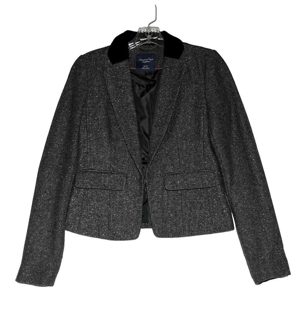American Eagle Outfitters Blazer Tweed Wool Blend XS Black Metallic Office